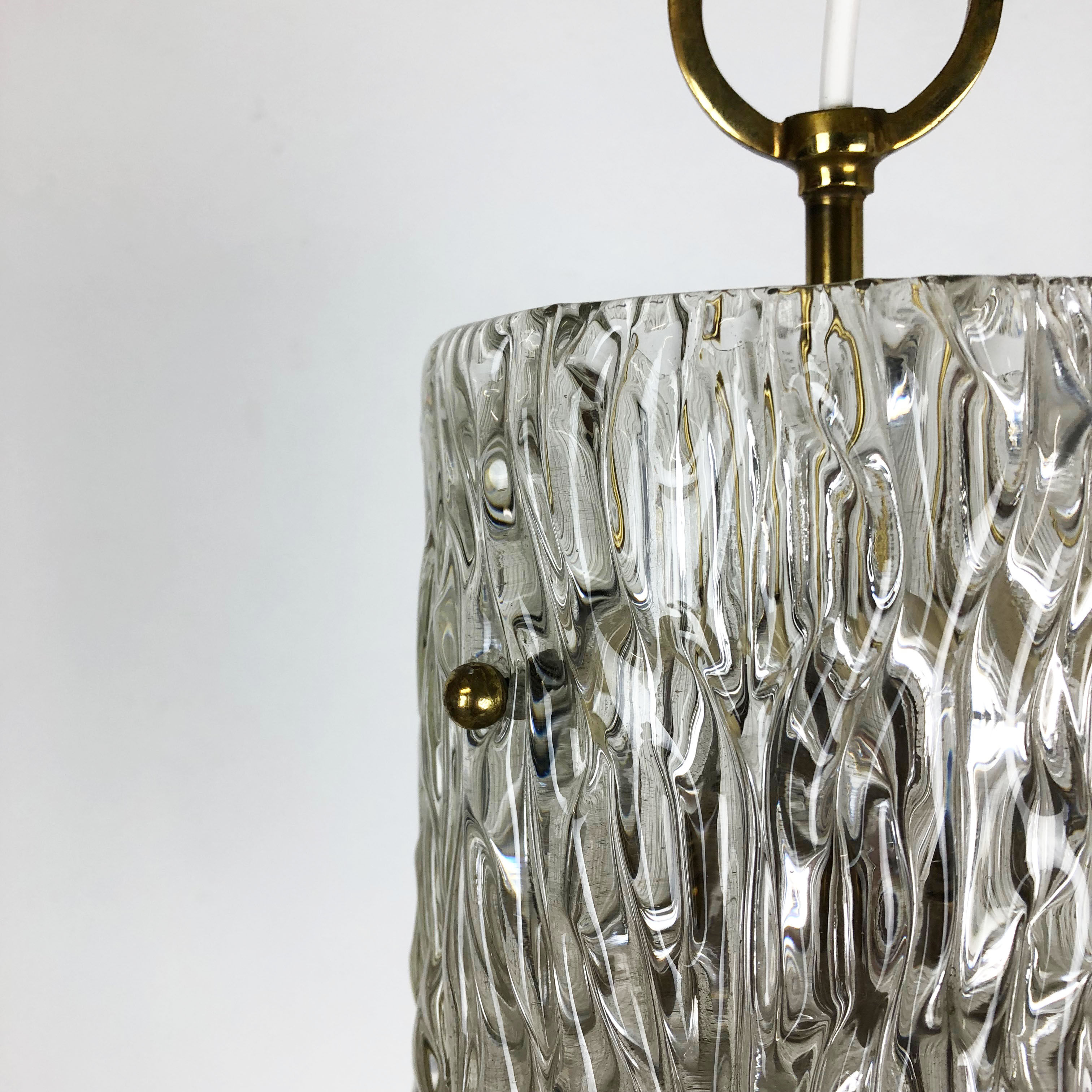Hollywood Regency Ice Glass Hanging Light, J. T. Kalmar Lights, Austria, 1950s