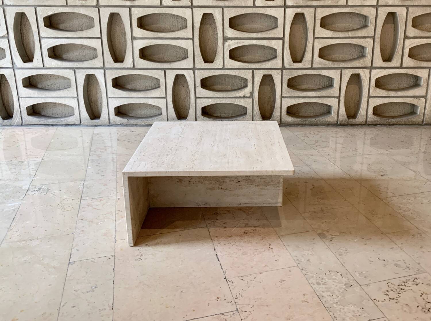 Square travertine coffee table by Giusti and Di Rosa for UP&UP