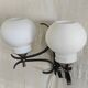 Opaline double globe wall lamp, wrought iron and brass - 50s/60s