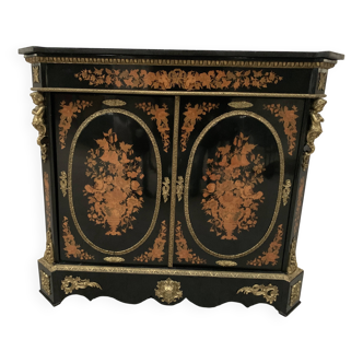 Meuble Napoléon III en bois noir et marqueterie de bois clair XIX siècle