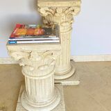 Pair of columns, corinthian style capitals in travertine, italy 1940s