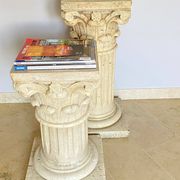 Pair of columns, corinthian style capitals in travertine, italy 1940s