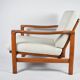 Scandinavian original armchair Baczyk, 1960s, renovation, beige, teak wood