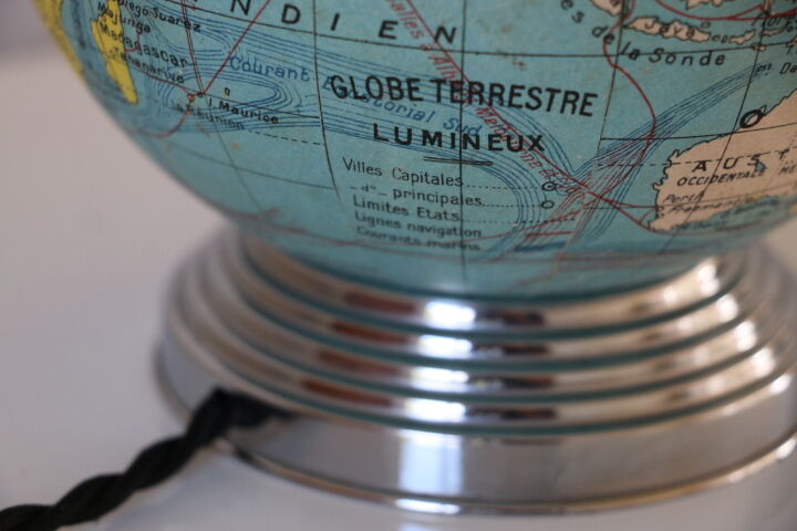 Globe terrestre lumineux verre 1950
