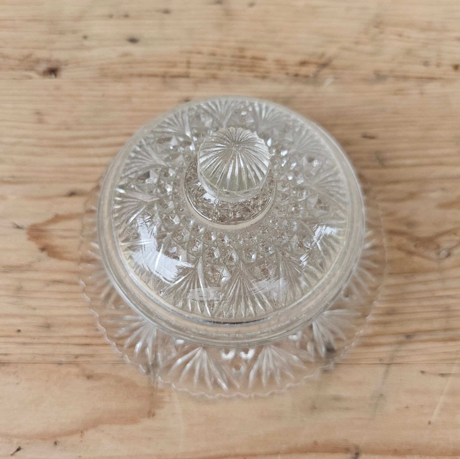 Round molded glass butter dish