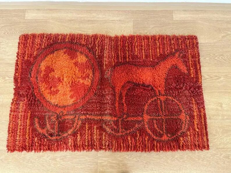 Midcentury Small Wool Ege Rya Carpet / Rug, Denmark, 1960s