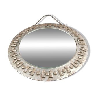 Beau miroir rond brutaliste en fer style RYCKAERT ATELIER MAROLLES JEAN TOU
