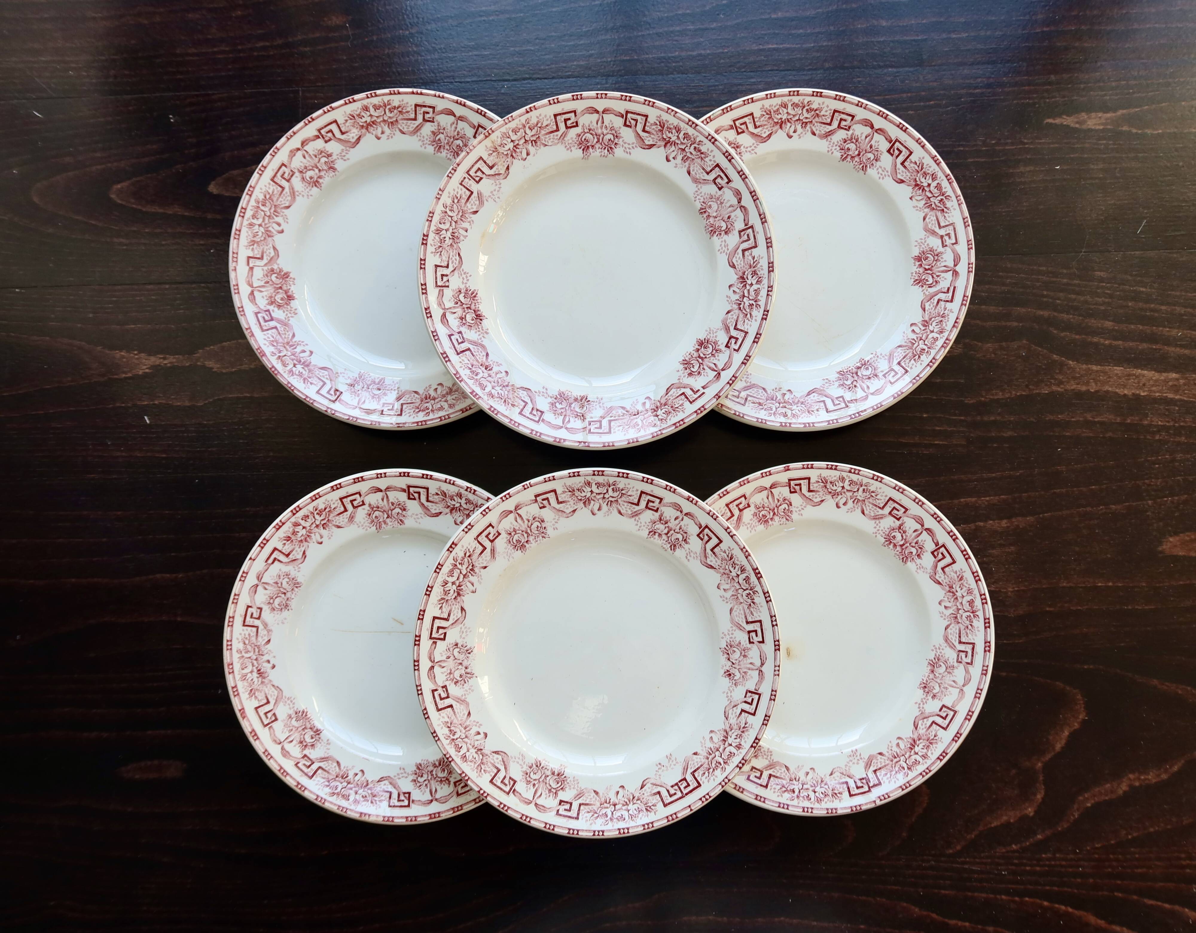 6 vintage ironstone dinner plates - Moulin des Loups - Athens pattern