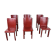 Lot de 6 chaises de salle à manger en cuir rouge fabriquées en Italie, années 1980