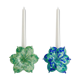 pair of flower candle holders in glass handmade in Italy.