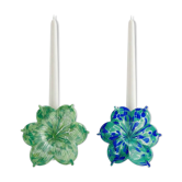 pair of flower candle holders in glass handmade in Italy.