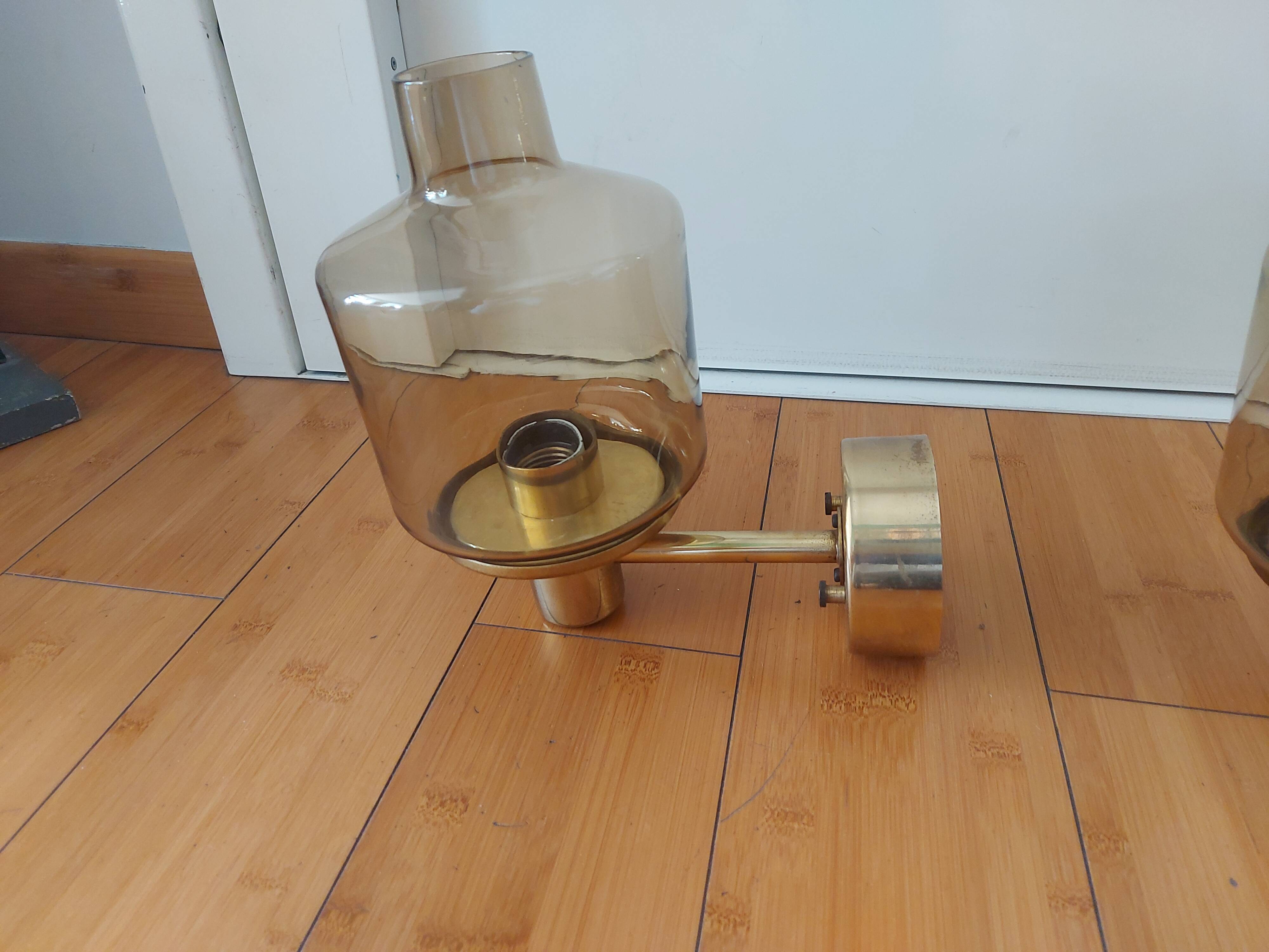 Pair of 60'S brass wall lamps, Hans Agne Jakobsson, model V212A