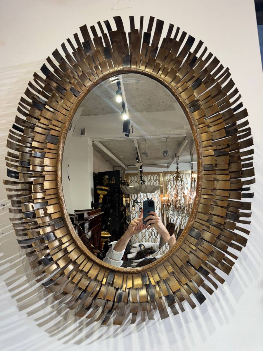 Brutalist brass mirror attributed to Curtis Jere from the 1970s.