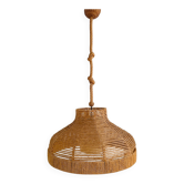 Grand luminaire en corde et jute, années 1970
