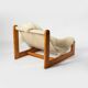 Brutalist sling lounge chair in Canvas, Pine and sheepskin, Belgium, 1970s