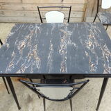Set table and 4 chairs formica marbled black kitchen