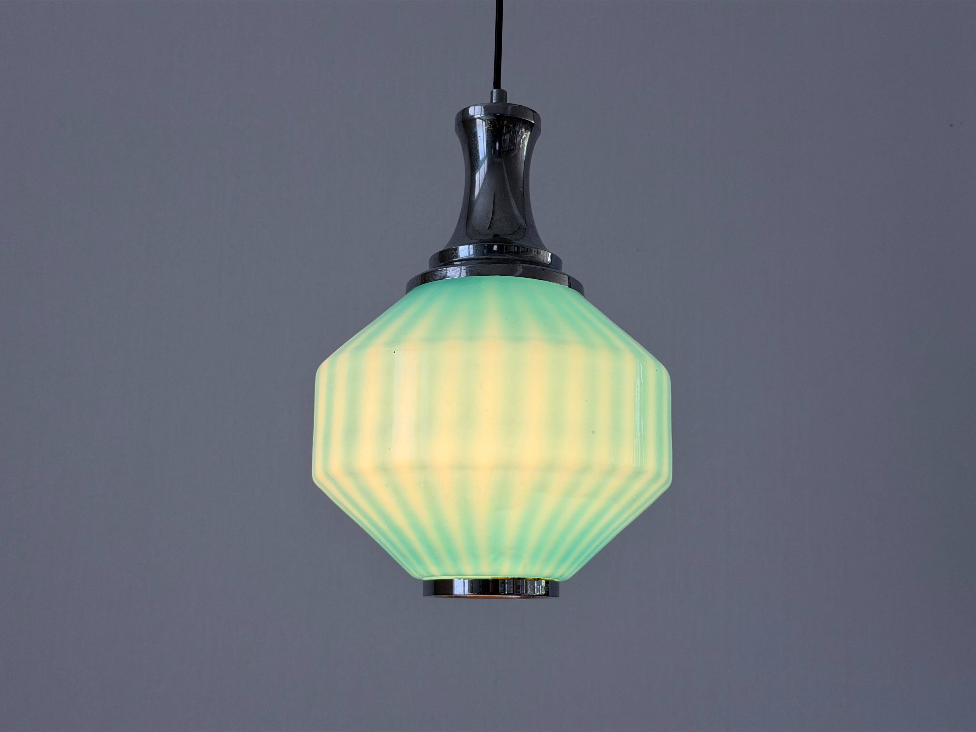 Blue glass ceiling light with a chrome frame, 1960s, Germany.