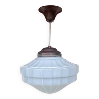 Art Deco suspension - white opaline and metal - antique light fixture - glass globe