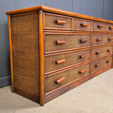 Vintage rattan and bamboo chest of drawers, 1970s