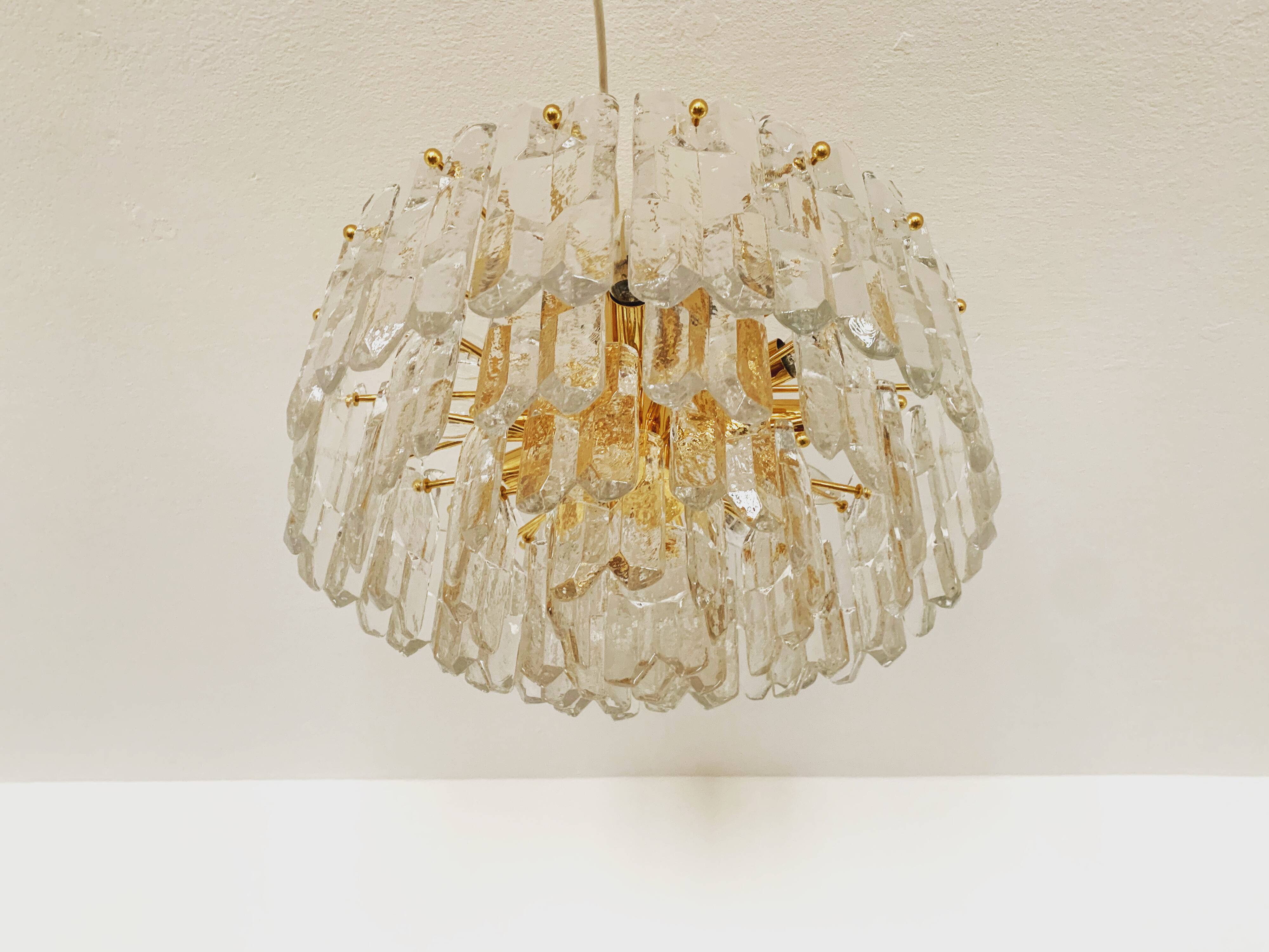 Gilded ice glass ceiling chandelier by J.T. Kalmar