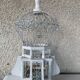 Oriental bird cage, metal and wood white and vintage blue