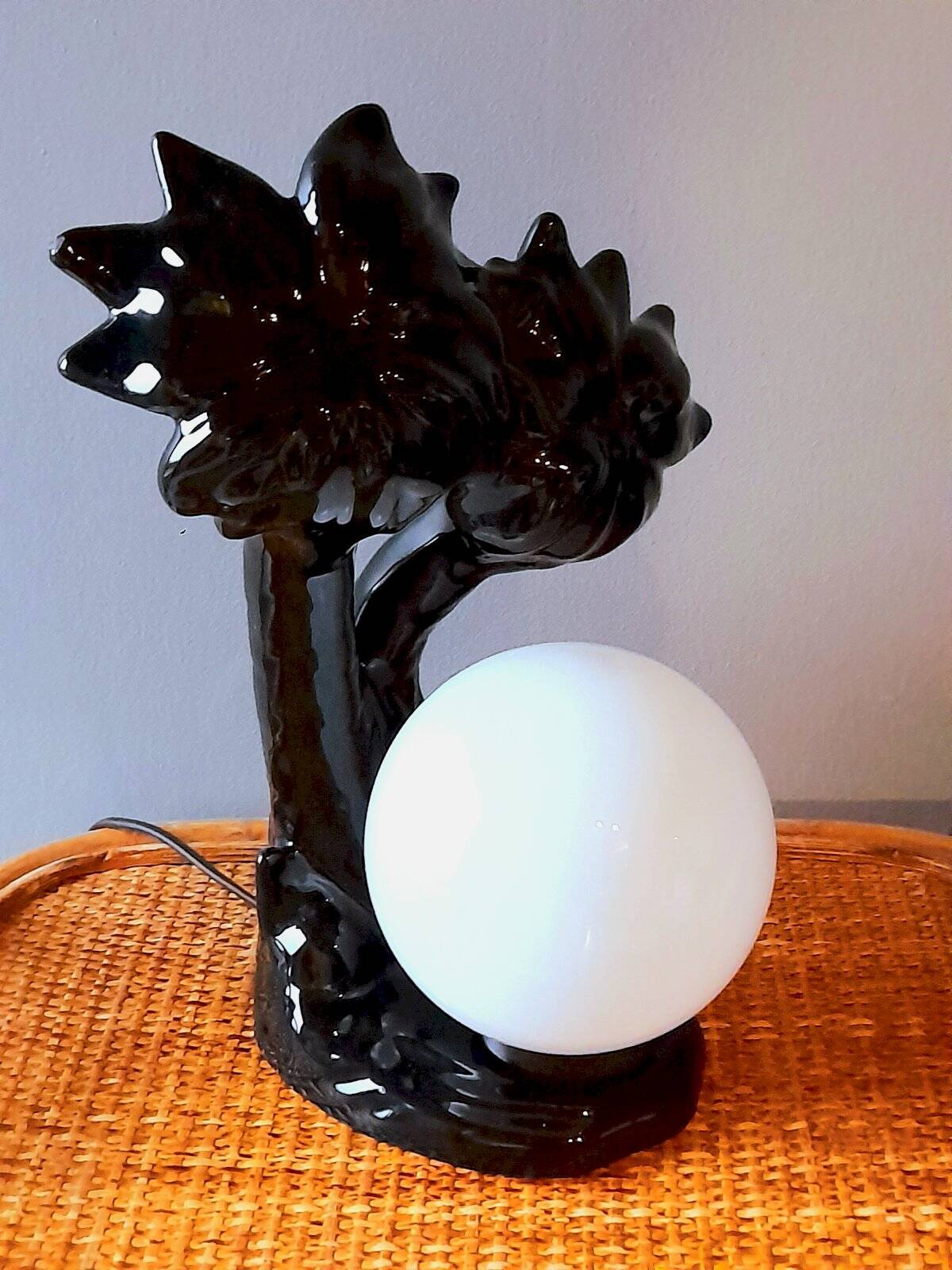 Lampe palmier en céramique 1980 vintage blanc/noir Mathias
