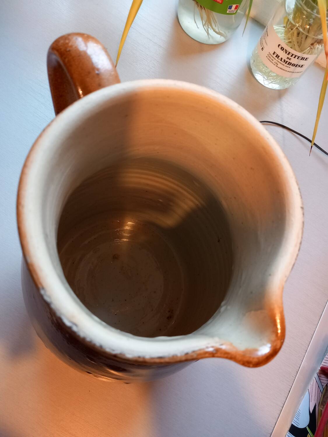 Large old pitcher/milk pot in glazed terracotta