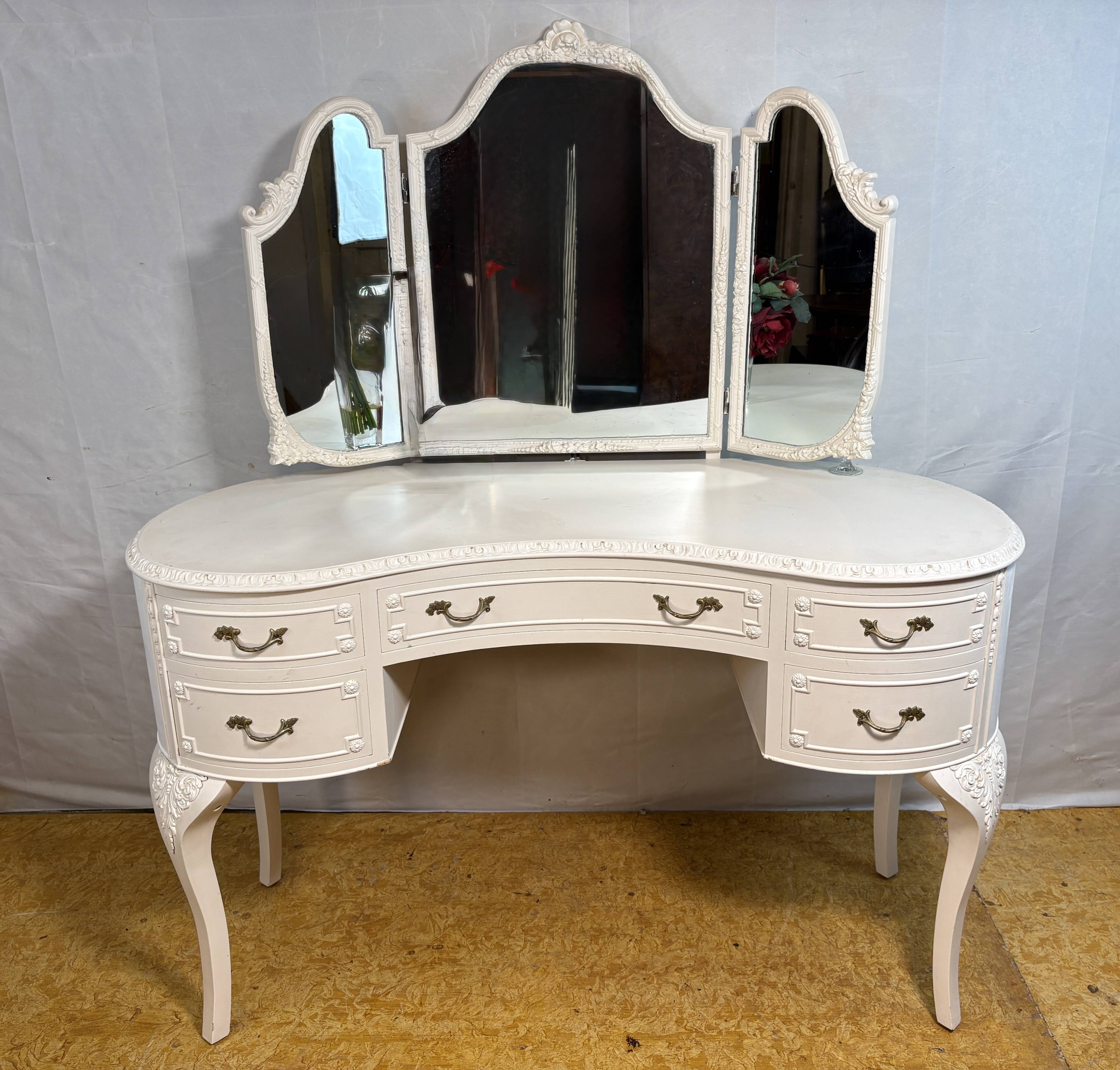 Vintage French Louis XV Style Olympus Dressing Table – Triple Mirror Vanity