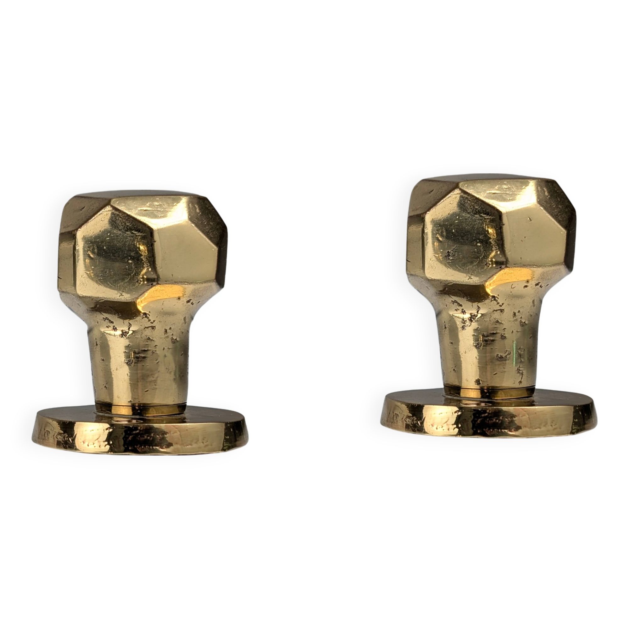 Pair of Sculptural Brutalist Rotating Bronze Door Knobs, 1970s