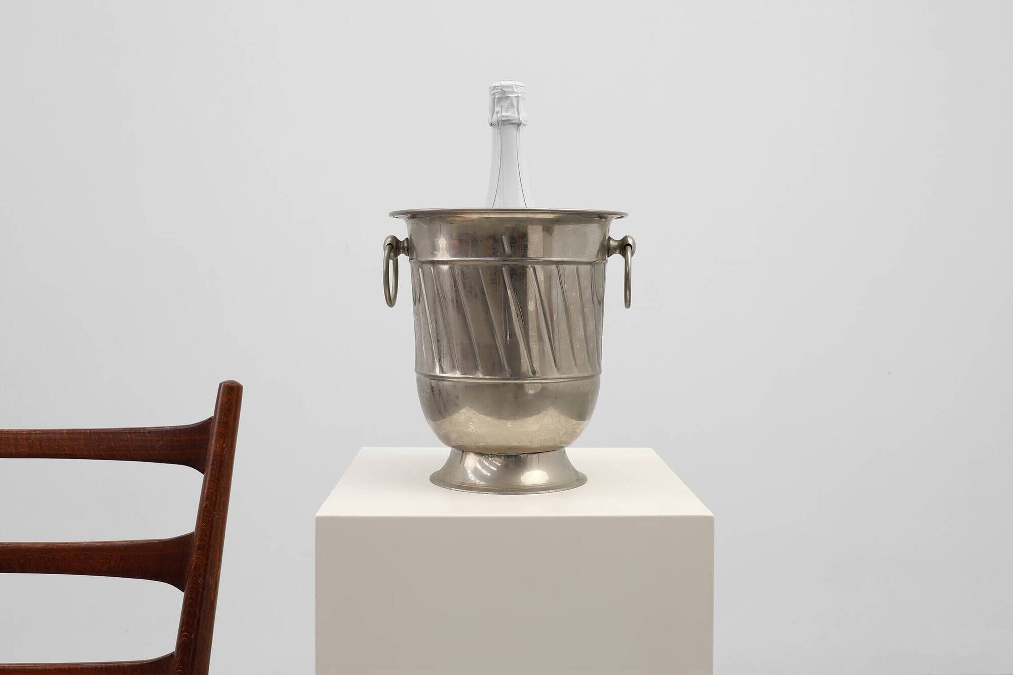 Art deco Metal Ice Bucket with Ring Handles, France 1920s