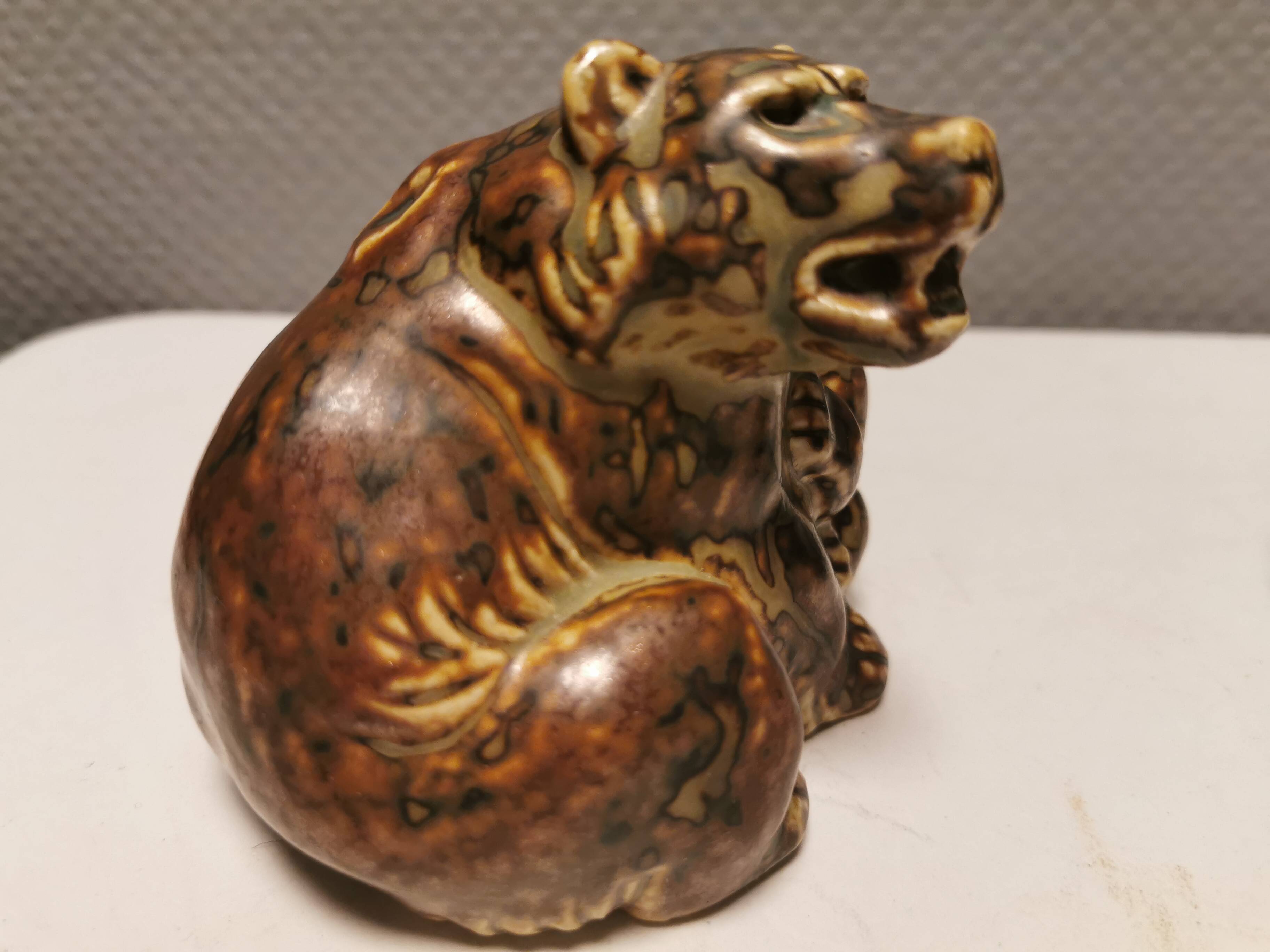 Two bear figurines from Danish Royal Copenhagen mid last century in sung glaze by Knud Kyhn (KK)