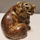 Two bear figurines from Danish Royal Copenhagen mid last century in sung glaze by Knud Kyhn (KK)