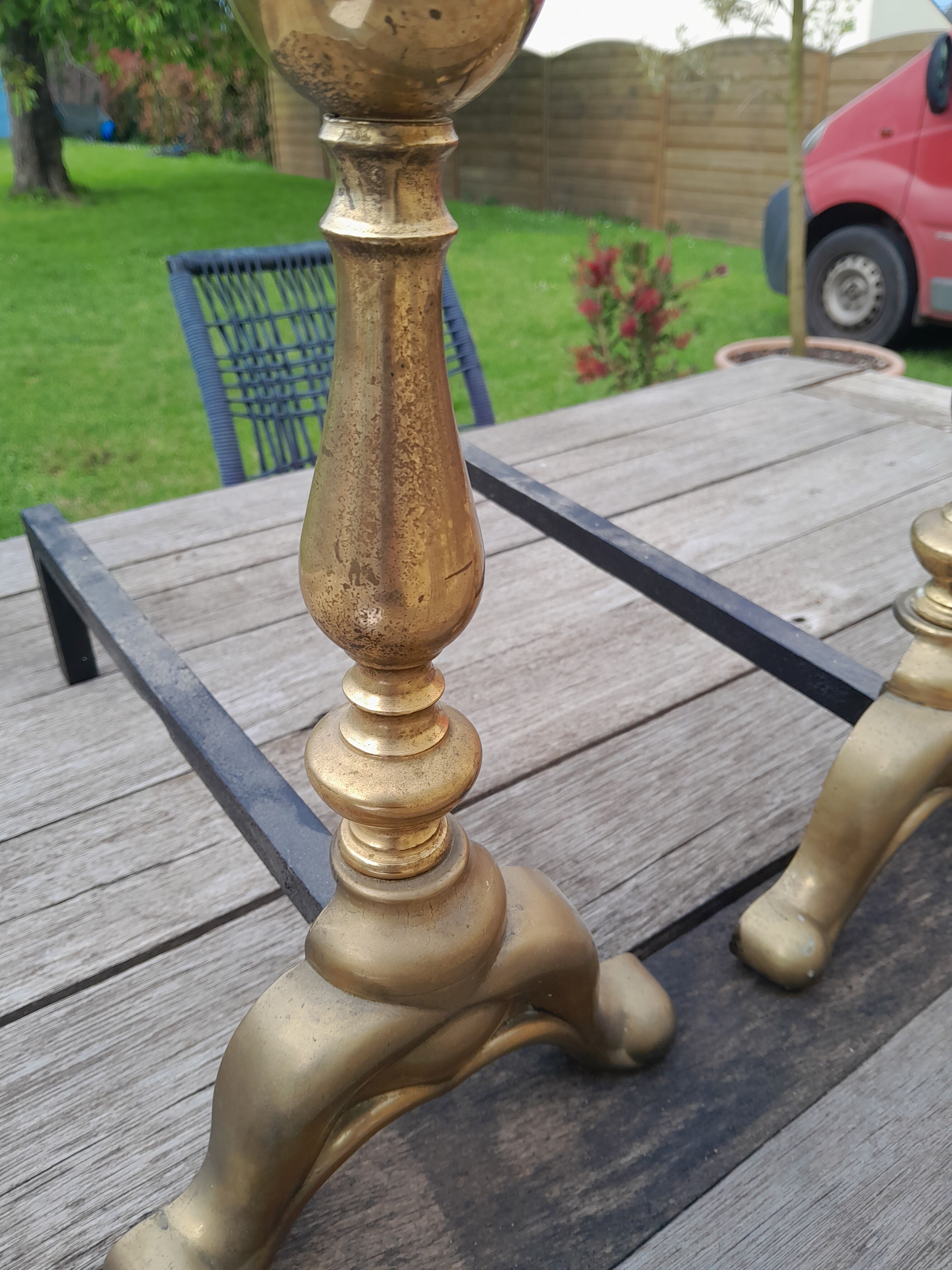 Pair of old brass chenets