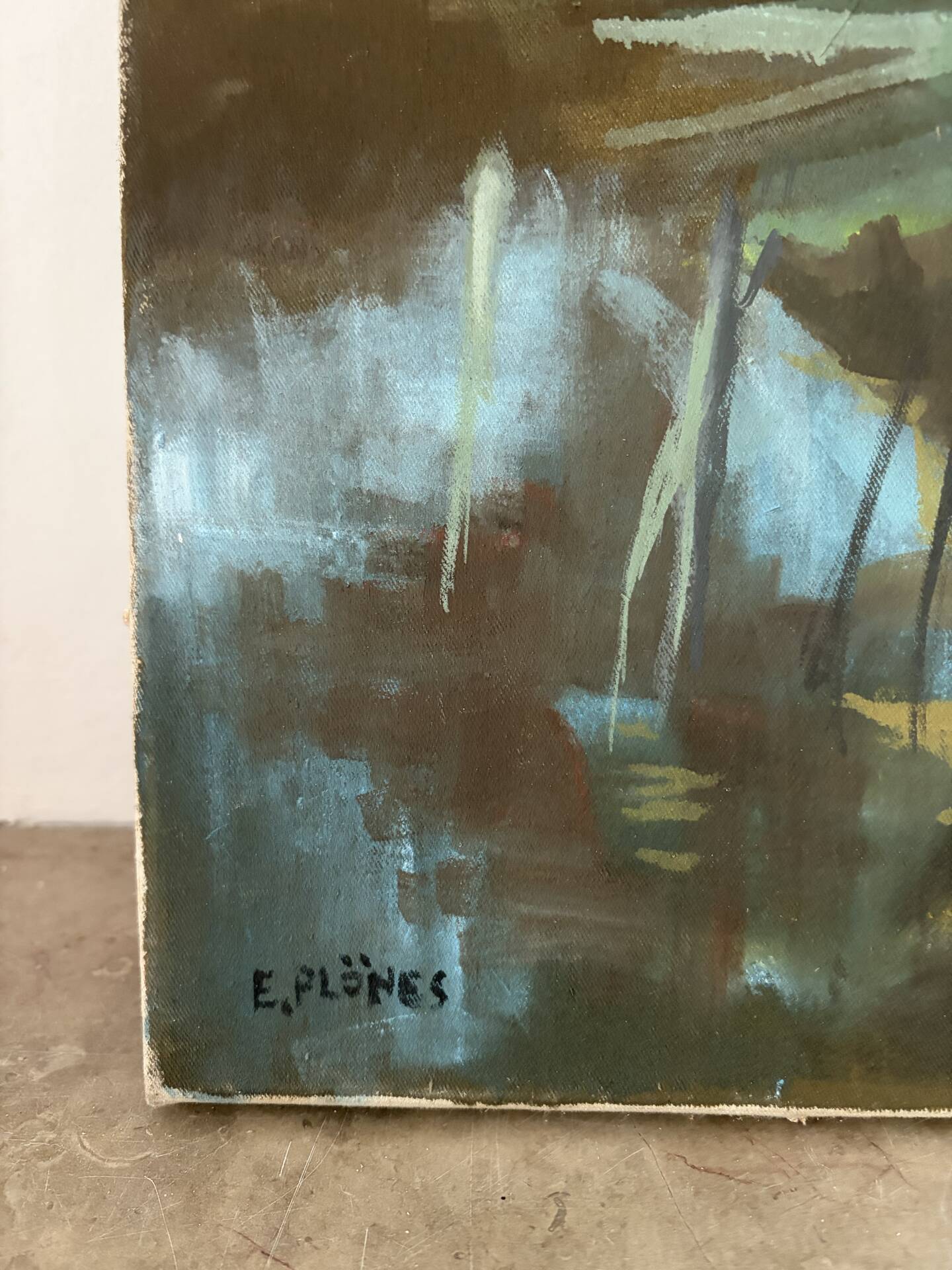 Reflections of trees on the water, oil on canvas signed