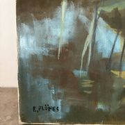 Reflections of trees on the water, oil on canvas signed