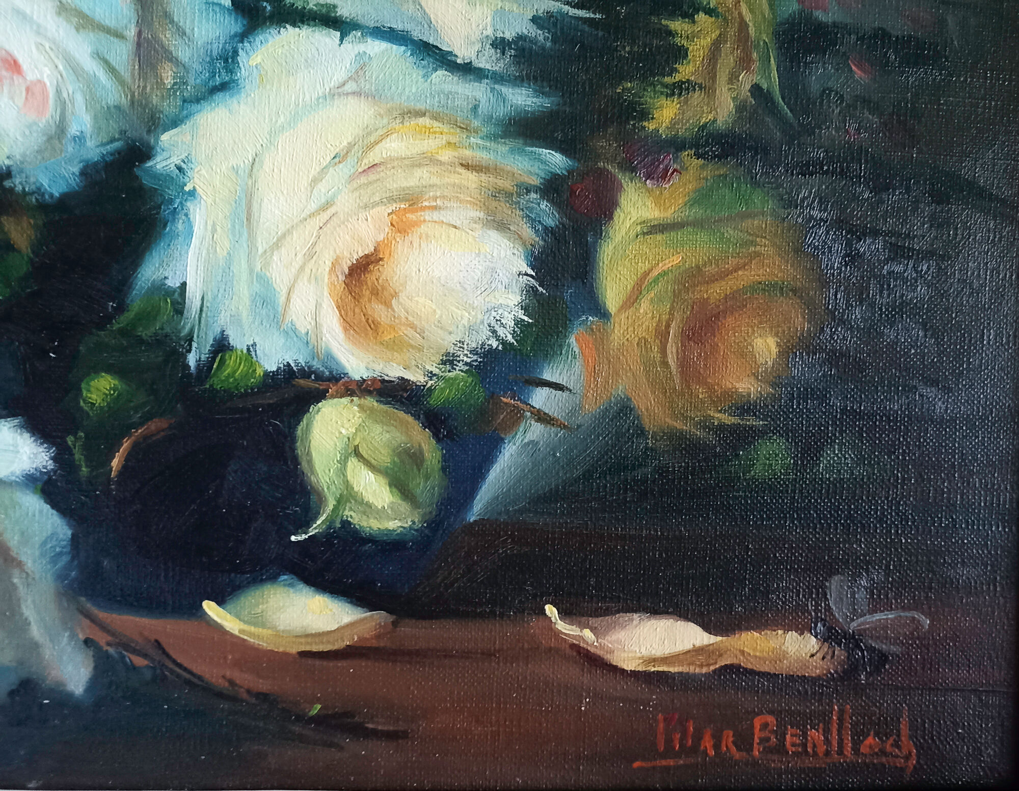 Still Life - bouquet of roses – oil on canvas framed by Pilar Benlloch