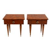 Paire de tables de chevets vintage en bois plaqué à finition brillante