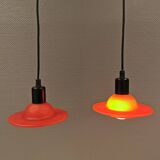 Red UFO glass lamps from the early 90s, Danish and made by Design Light