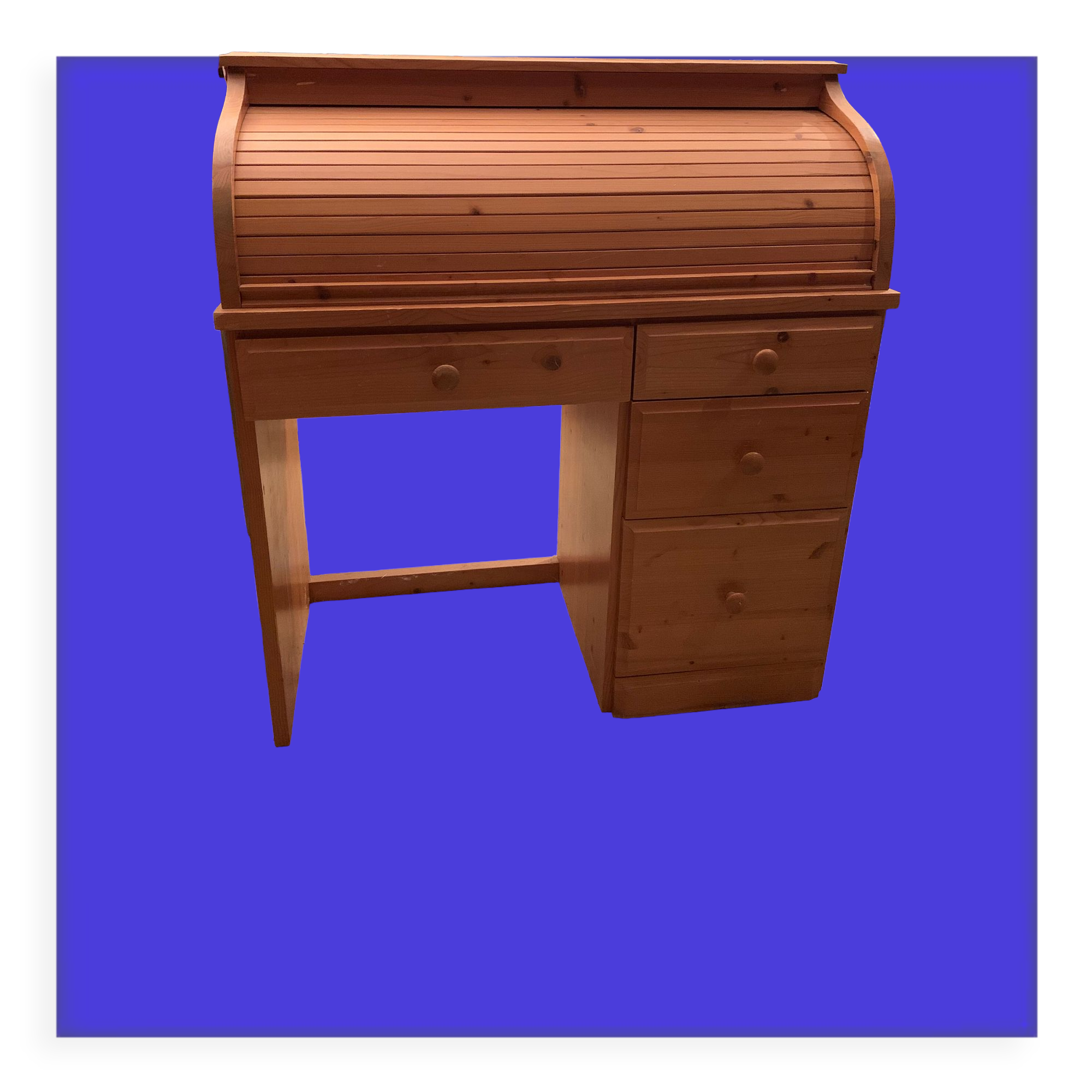 Pine desk with sliding wooden curtain