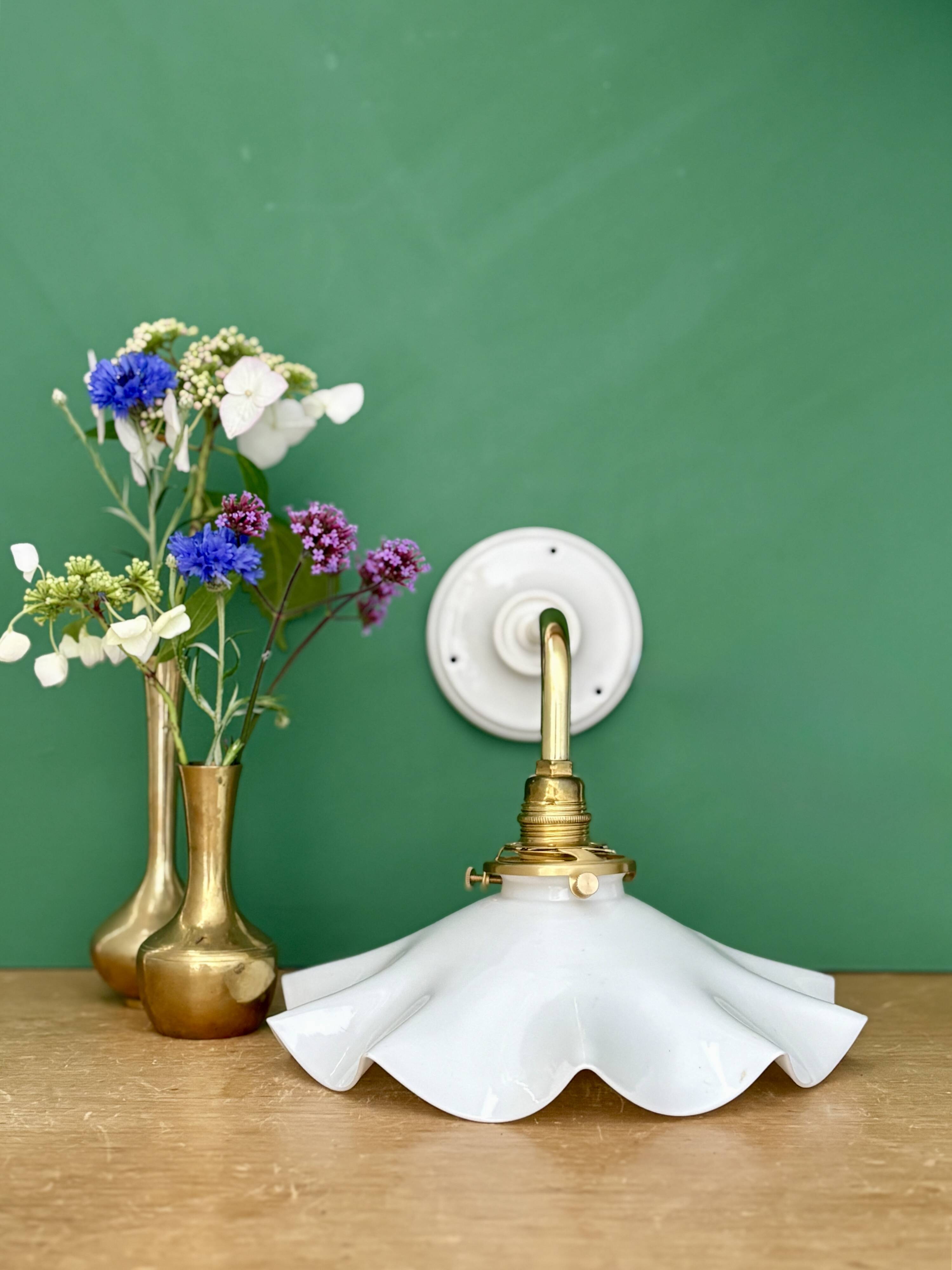 Vintage white opaline lampshade wall light
