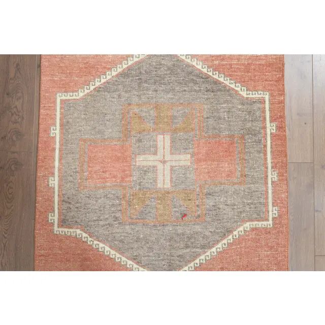 1970s Turkish Oushak Handmade Wool Cotton Orange Runner Rug 102x381