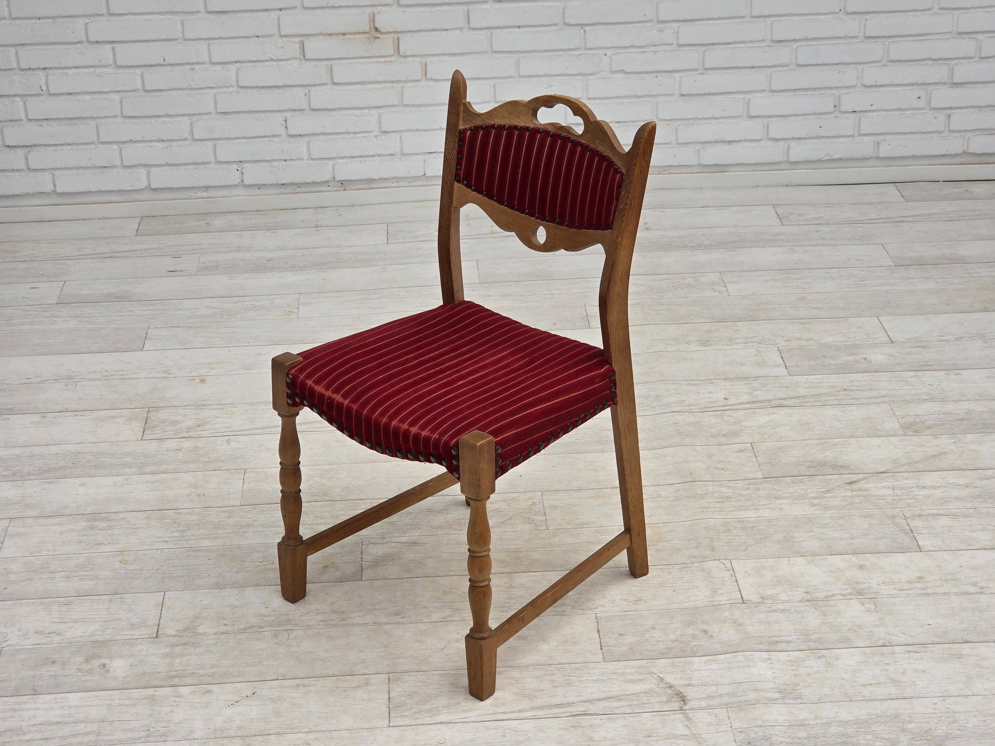 1970s, set of 6 Danish dining chairs, oak wood, furniture wool.