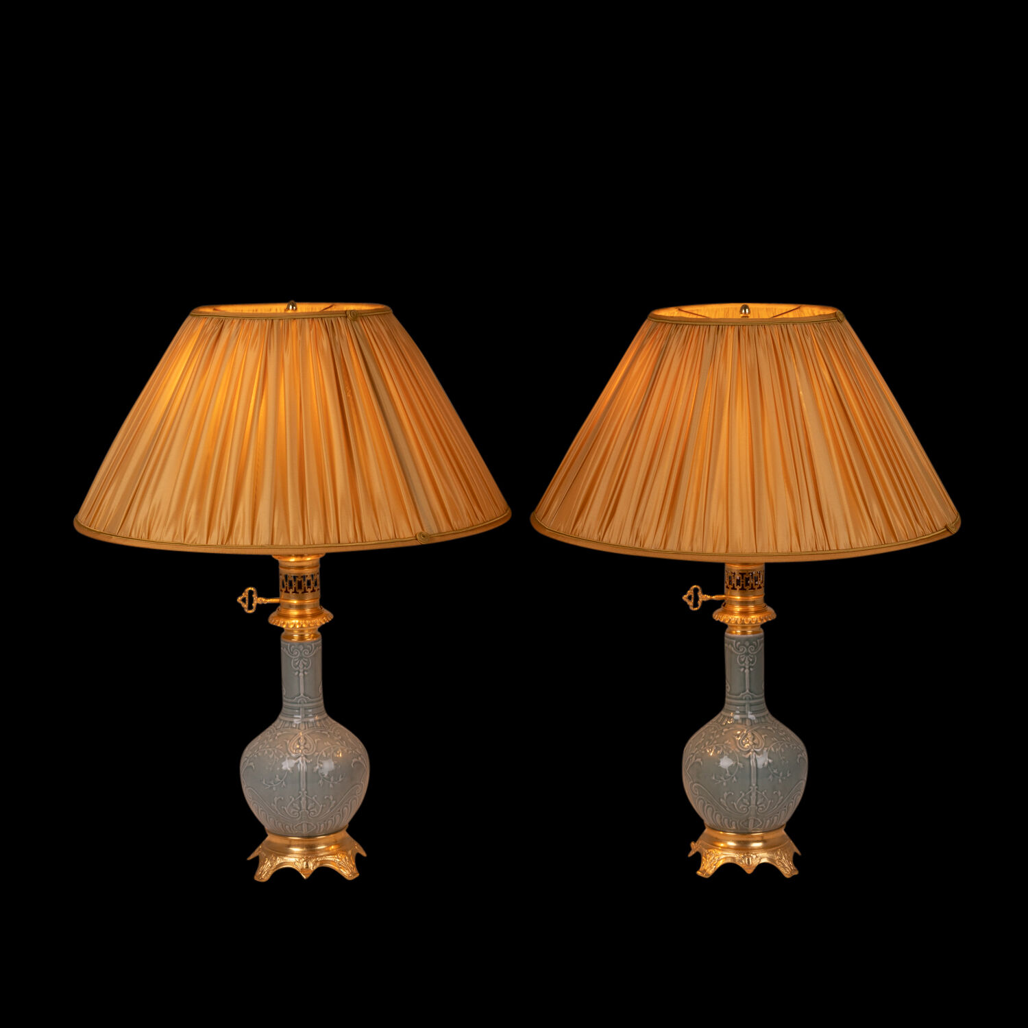 Pair of lamps in celadon porcelain and bronze, circa 1880