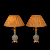 Pair of lamps in celadon porcelain and bronze, circa 1880