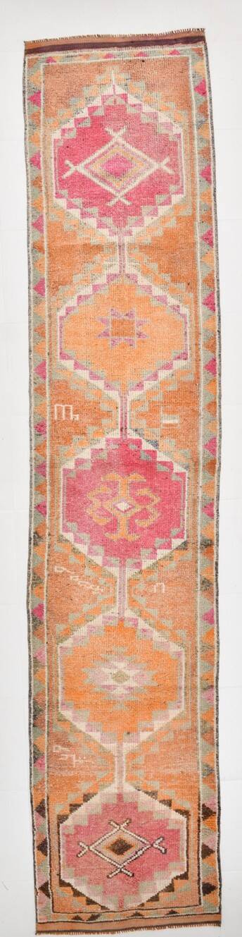 3x13 Soft Orange Wool Runner Rug, Traditional Nomadic Weave, 83x392Cm