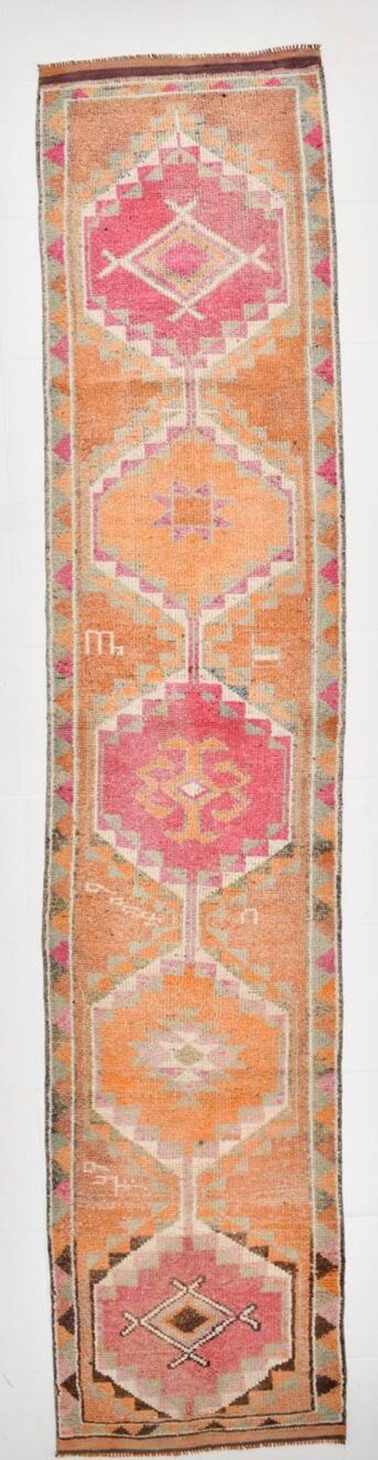 3x13 Soft Orange Wool Runner Rug, Traditional Nomadic Weave, 83x392Cm