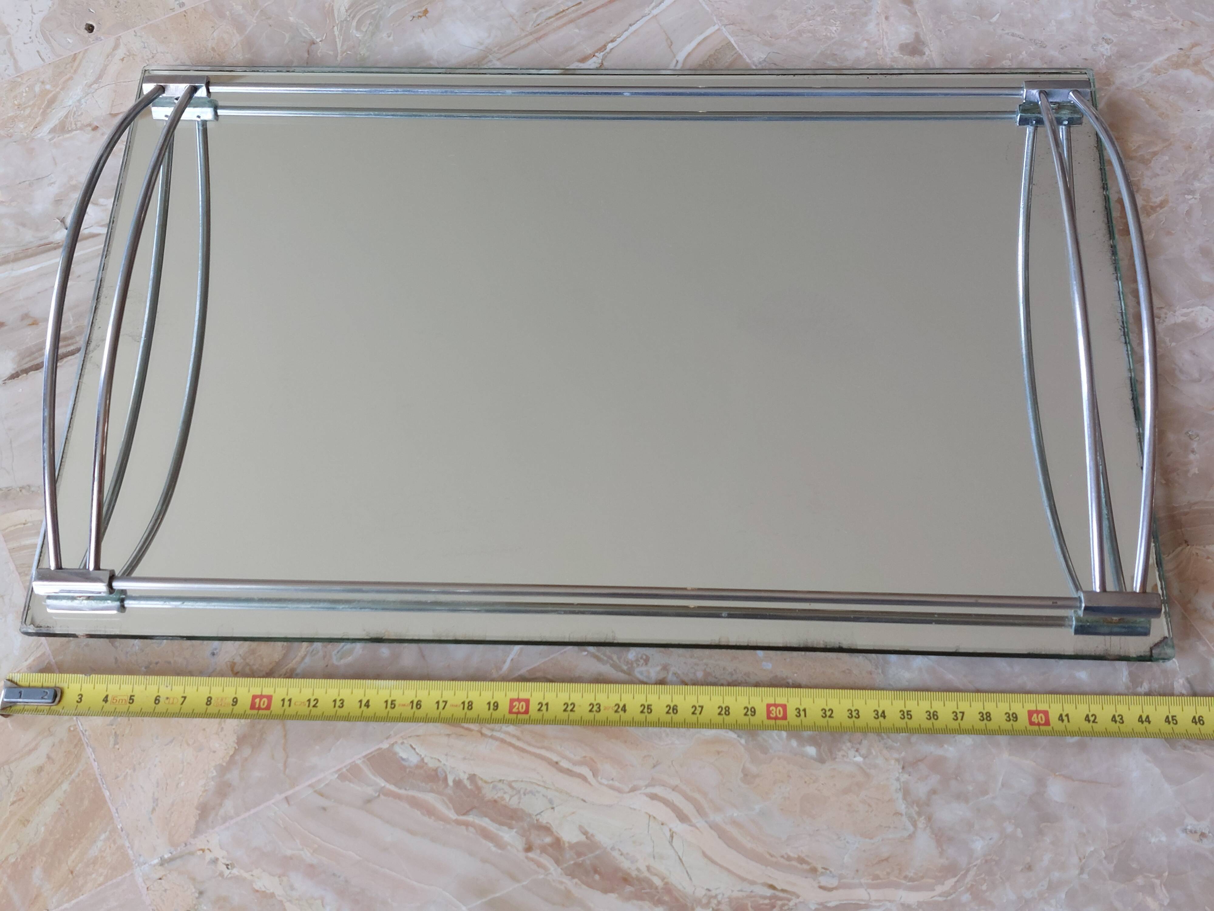 Plateau ancien miroir et chrome époque Art Déco 1930
