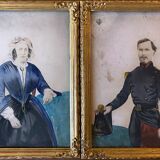 Paintings during enhanced processes watercolor family portrait XIX° + frame