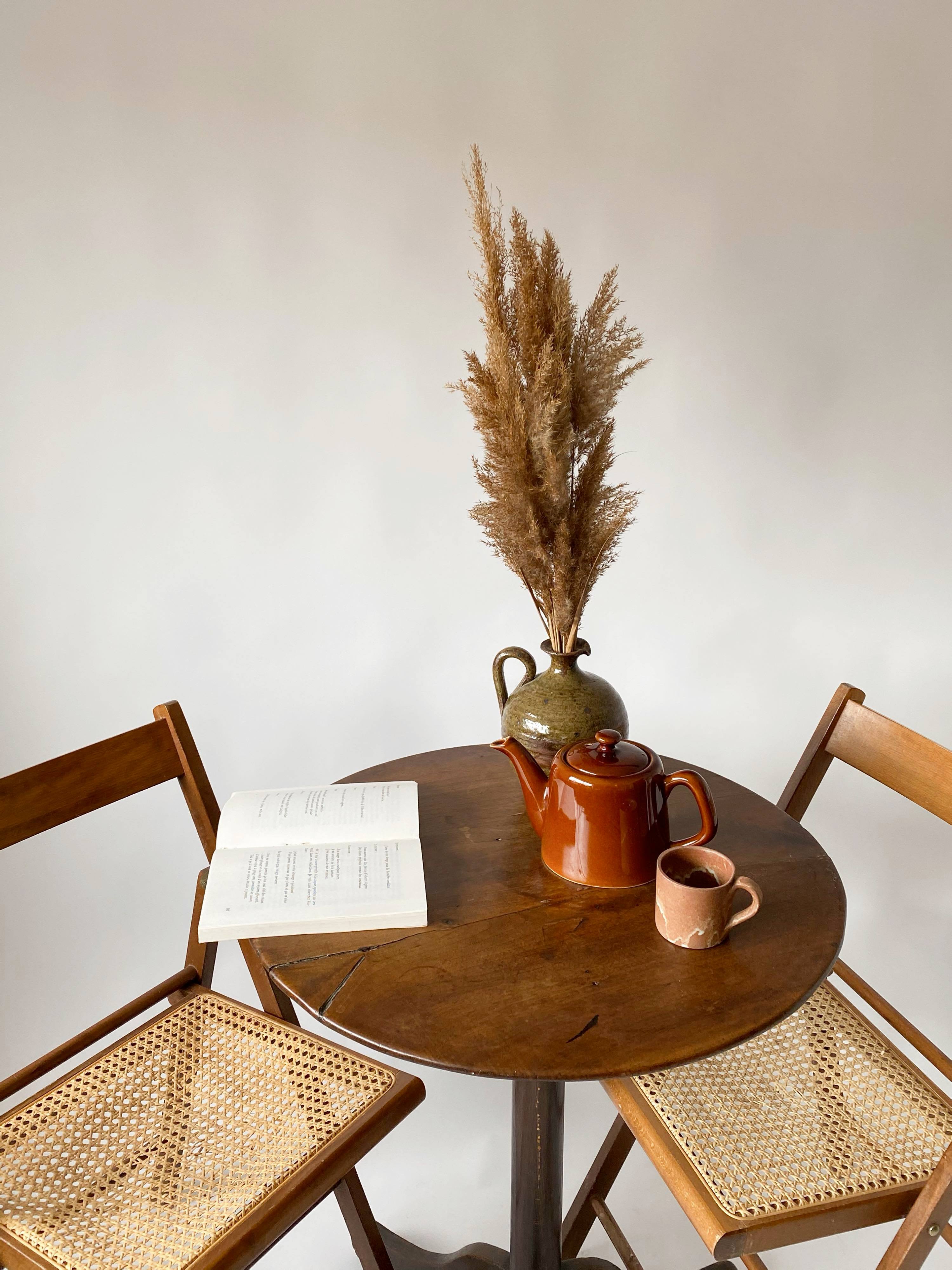 Pair folding chairs caning