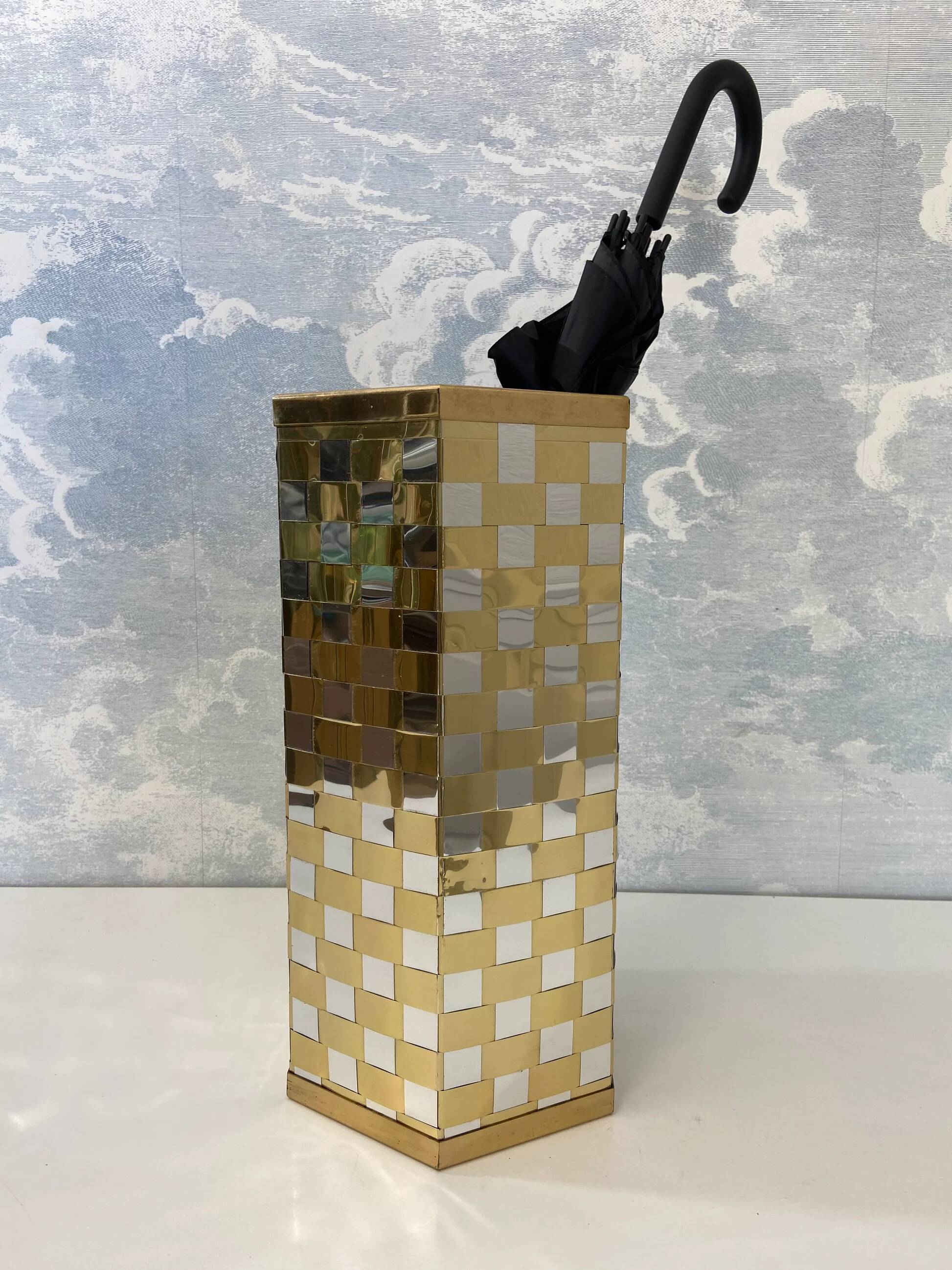 Porte-parapluie hexagonal bicolore italien style Willy Rizzo années 70